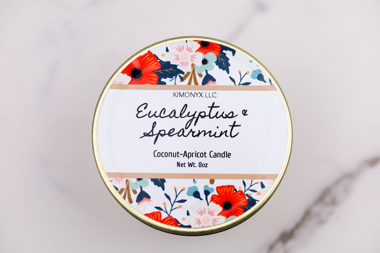 8oz Coconut Apricot Candle in Gold Tin Jar with Dried Flowers