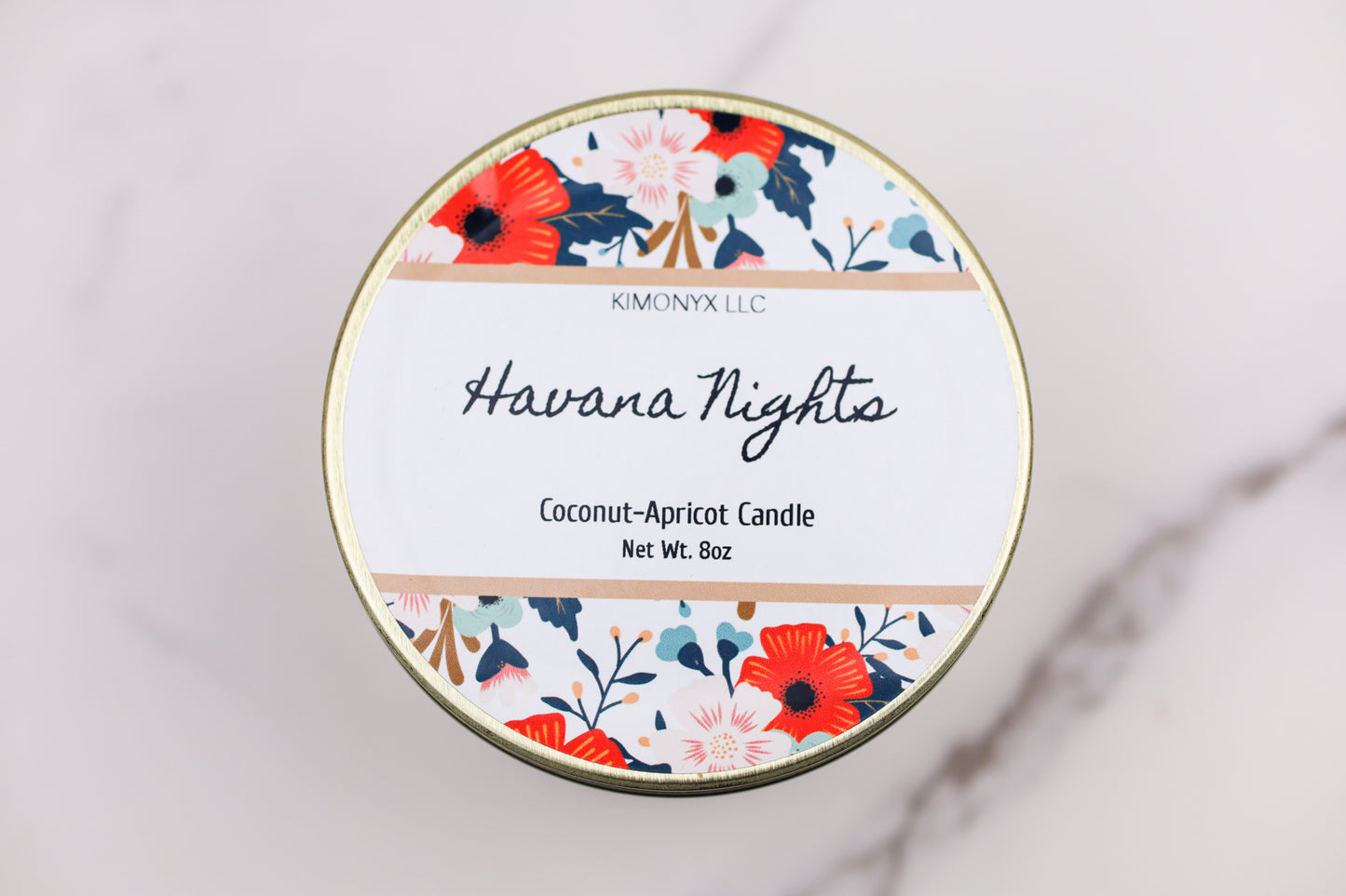 8oz Coconut Apricot Candle in Gold Tin Jar with Dried Flowers