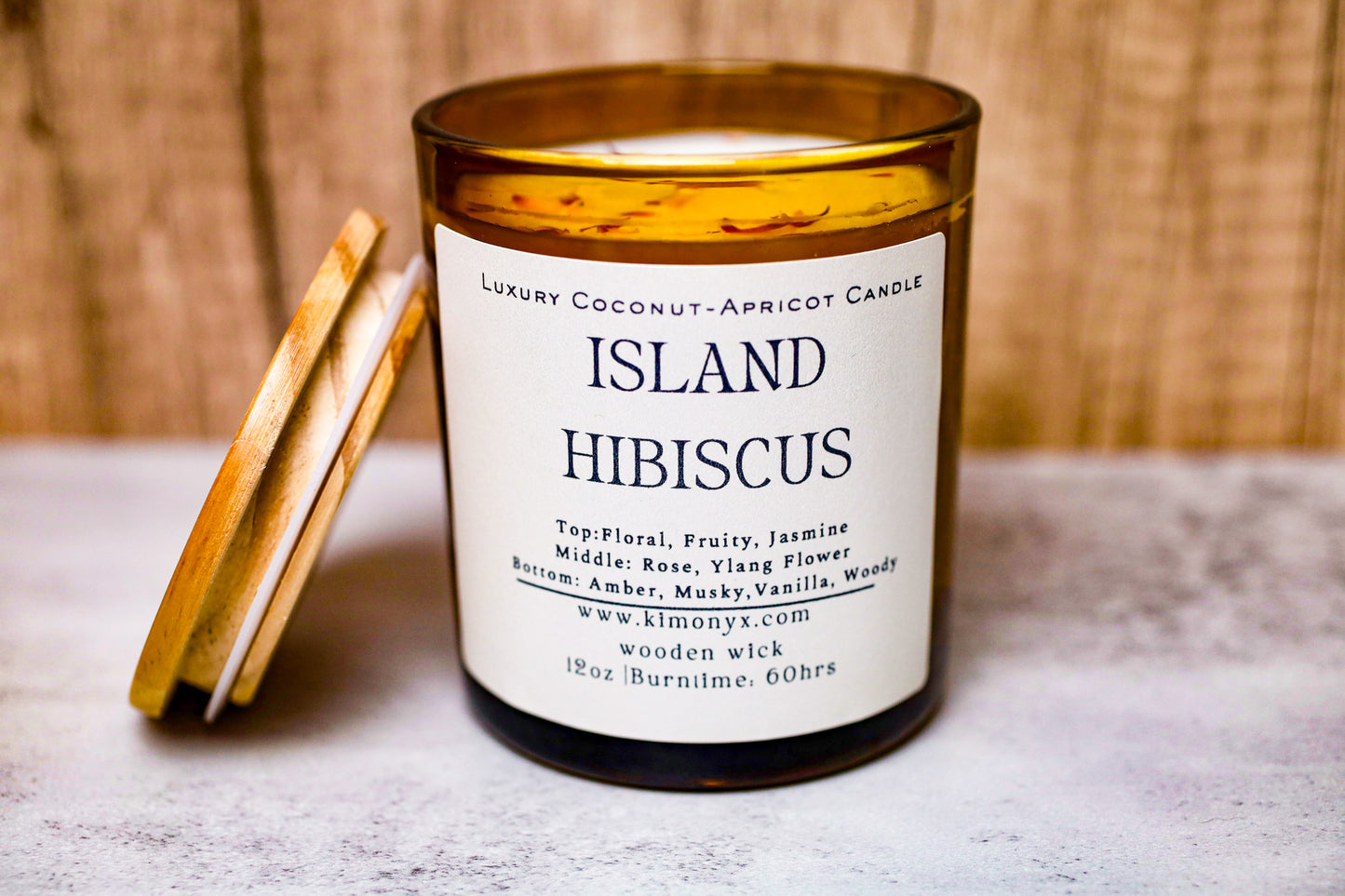 Island Hibiscus | Coconut-Apricot Candle 12oz (Topped with Dried Flowers) + Free Car Air Freshener