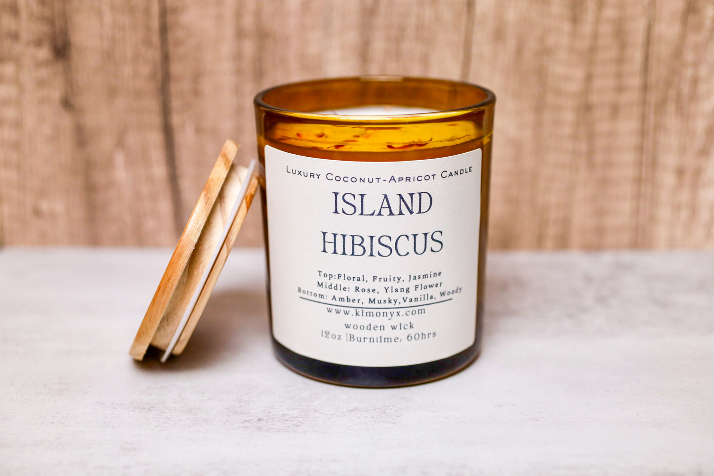 Island Hibiscus | Coconut-Apricot Candle 12oz (Topped with Dried Flowers) + Free Car Air Freshener