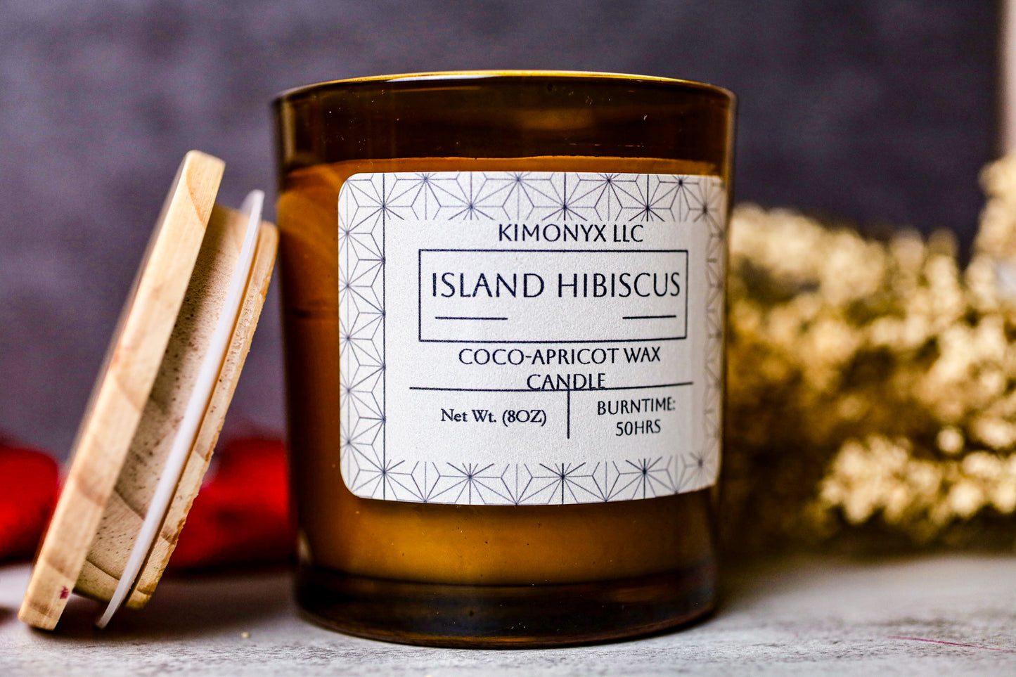 Island Hibiscus | 8oz Coconut Apricot Candle (Topped with Dried Flowers) + Free Car Air Freshener