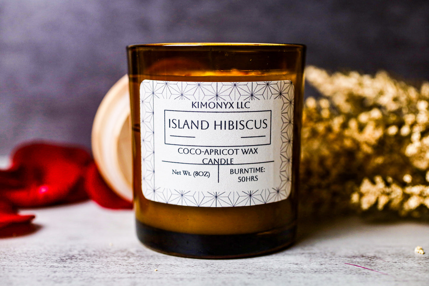 Island Hibiscus | 8oz Coconut Apricot Candle (Topped with Dried Flowers) + Free Car Air Freshener