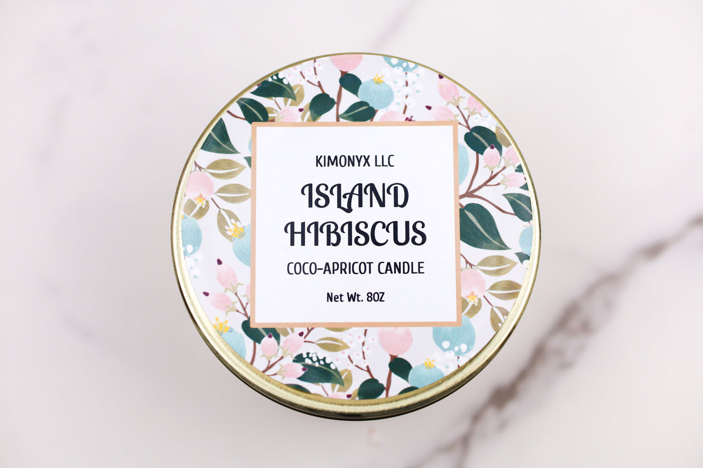 8oz Coconut Apricot Candle in Gold Tin Jar with Dried Flowers