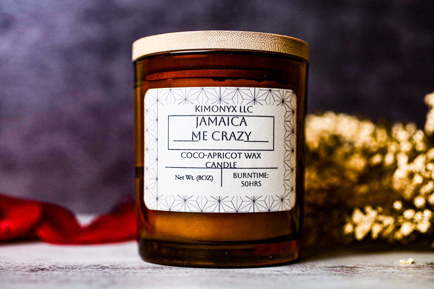 Jamaica Me Crazy – 8 oz Coconut Apricot Wax Candle (Topped with Dried Flower) + Free Car Air Freshener