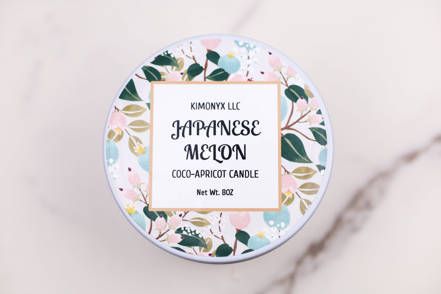 8oz Coconut Apricot Candle in White Tin Jar with Dried Flowers