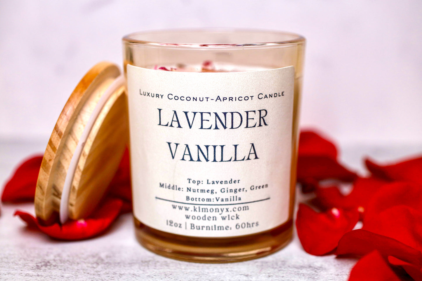Lavender Vanilla – 12 oz Coconut Apricot Wax Candle (Topped with Dried Flowers) + Free Car Diffuser