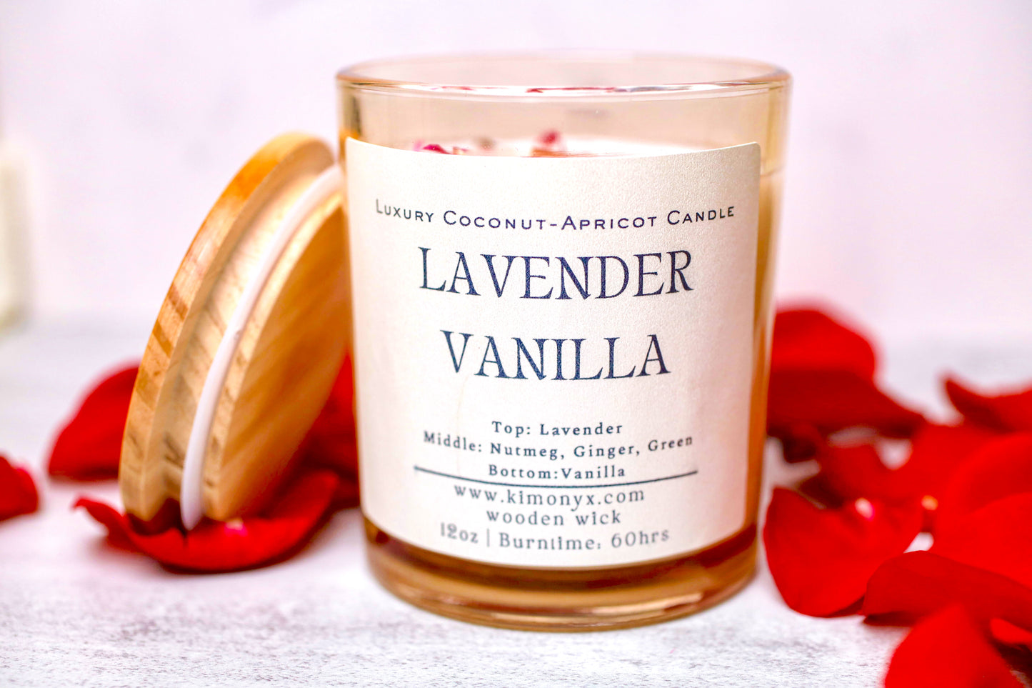 Lavender Vanilla – 12 oz Coconut Apricot Wax Candle (Topped with Dried Flowers) + Free Car Diffuser
