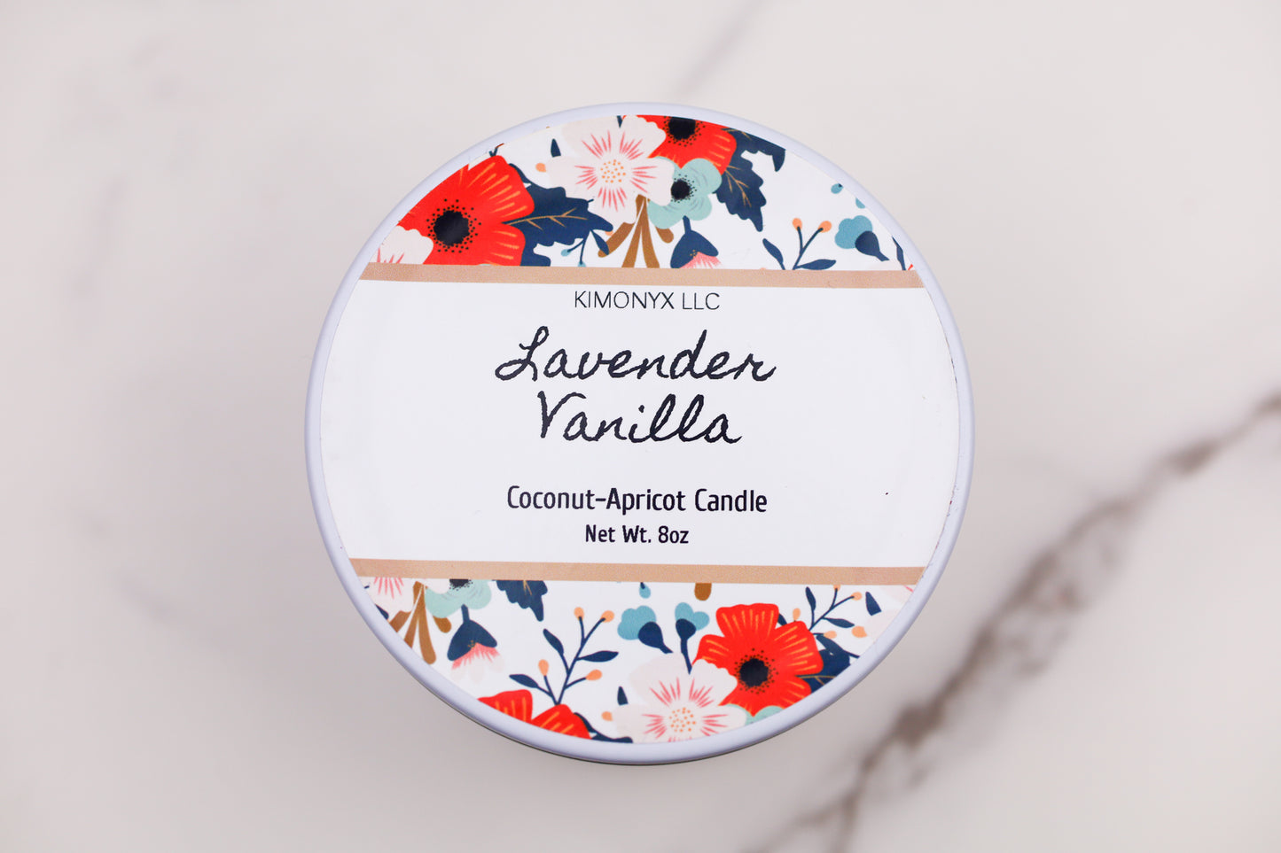 8oz Coconut Apricot Candle in White Tin Jar with Dried Flowers