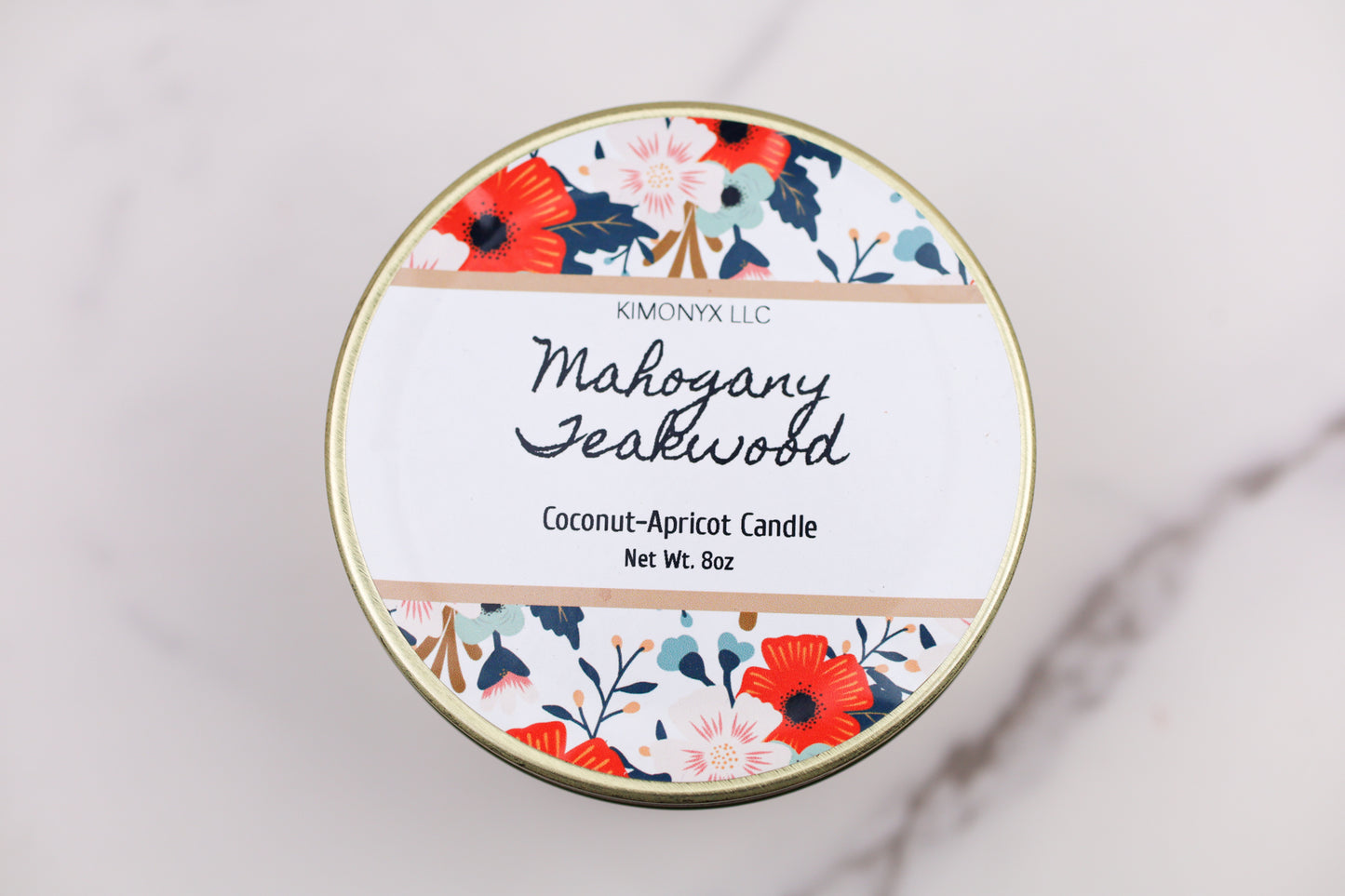 8oz Coconut Apricot Candle in Gold Tin Jar with Dried Flowers
