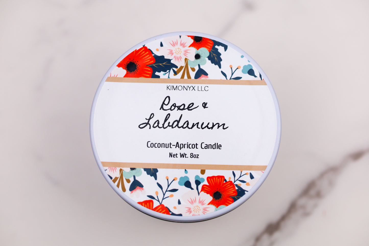 8oz Coconut Apricot Candle in White Tin Jar with Dried Flowers