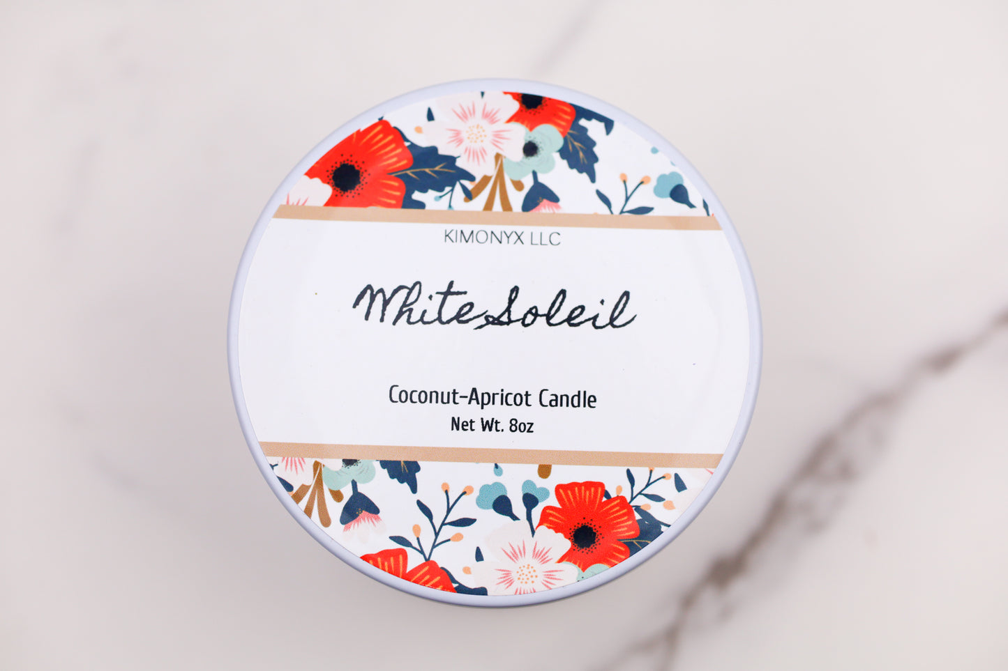 8oz Coconut Apricot Candle in White Tin Jar with Dried Flowers