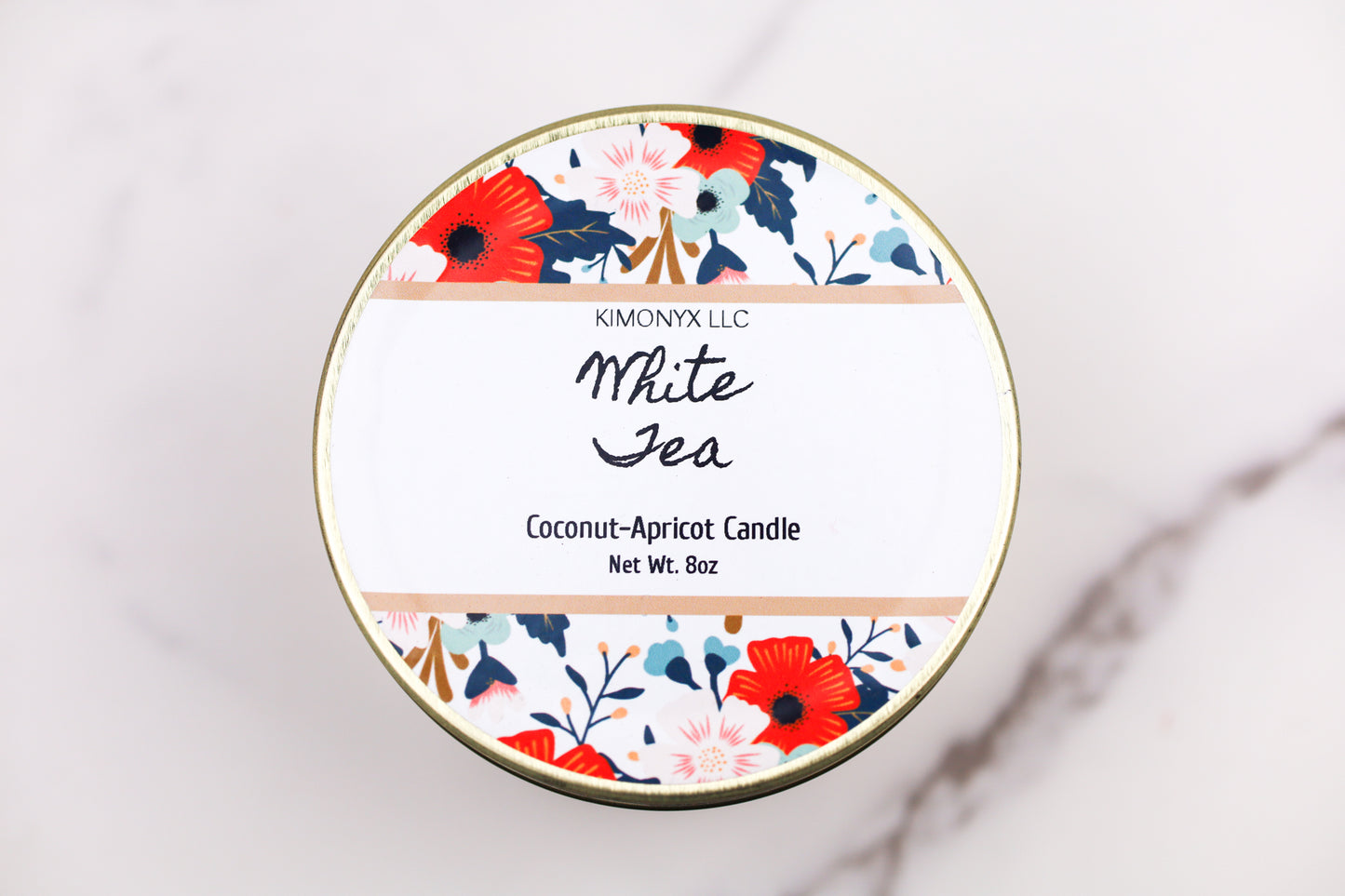 8oz Coconut Apricot Candle in Gold Tin Jar with Dried Flowers