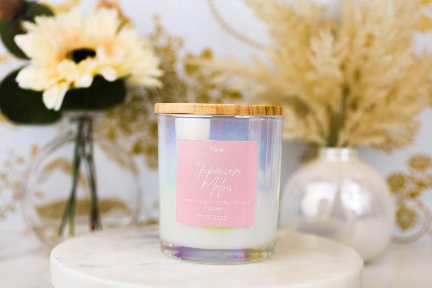 Japanese Melon Scented Glass Candle – 12oz & 8oz Coconut Apricot Wax