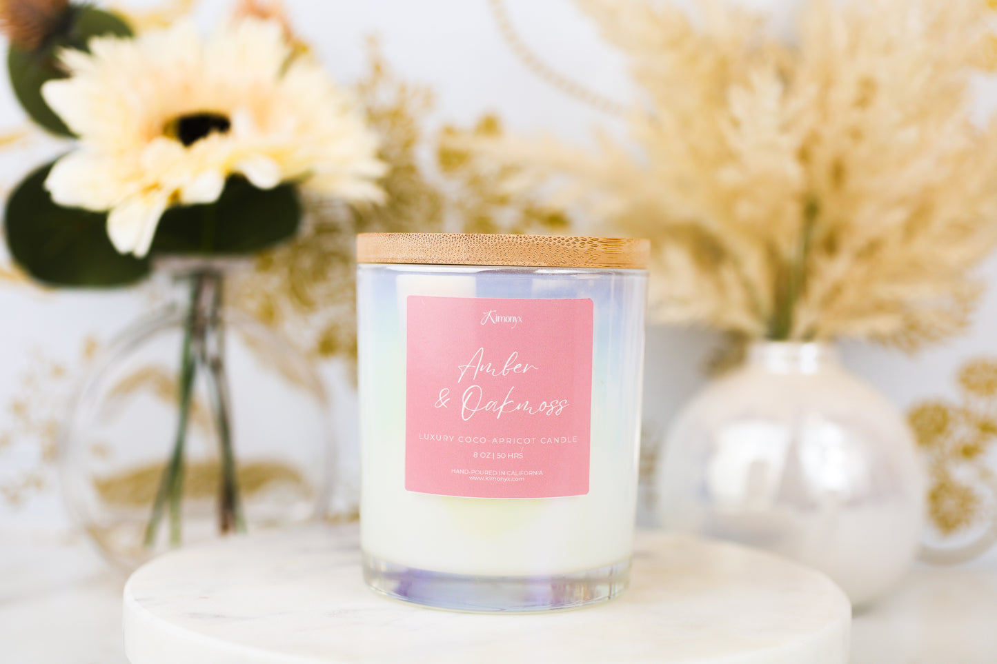Amber & Oakmoss Scented Glass Candle – 12oz & 8oz Coconut Apricot Wax
