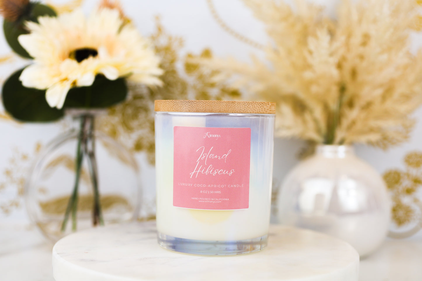Island Hibiscus Scented Glass Candle – 12oz & 8oz Coconut Apricot Wax
