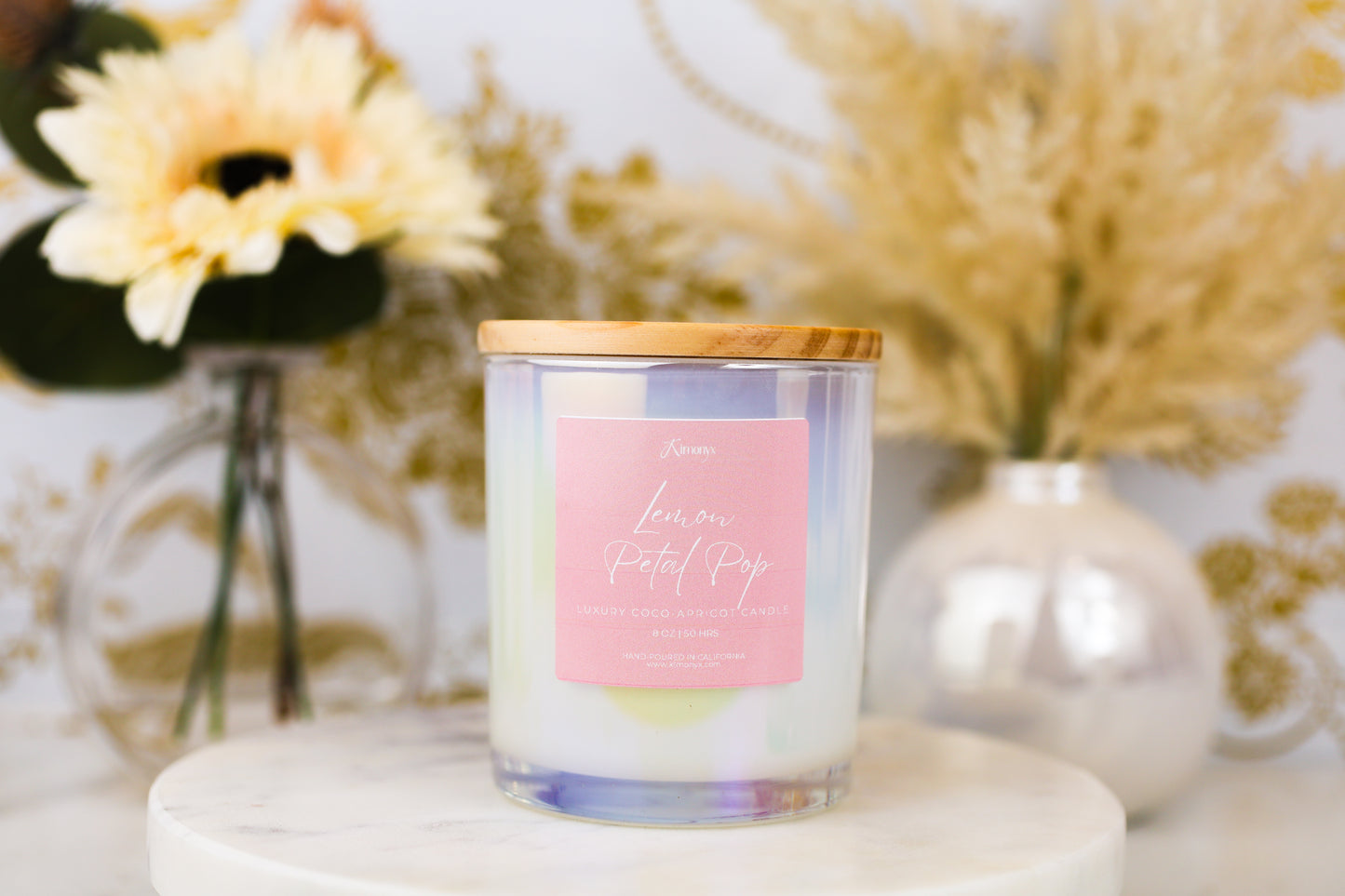 Lemon Petal Pop - Scented Glass Candle – 12oz & 8oz Coconut Apricot Wax