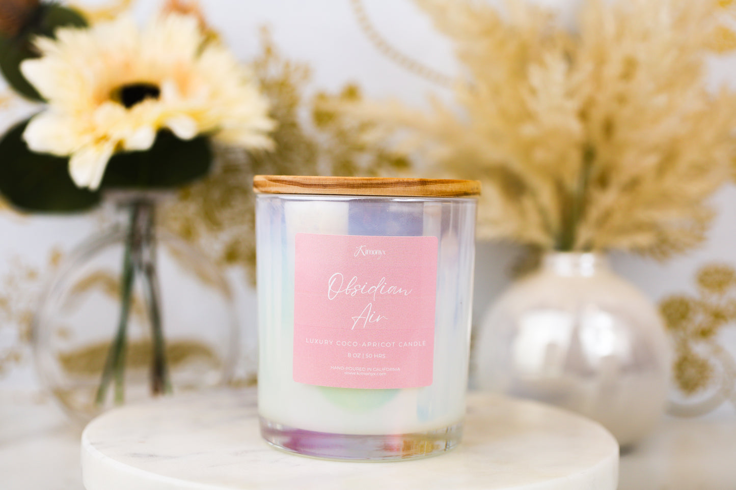 Obsidian Air Scented Glass Candle – 12oz & 8oz Coconut Apricot Wax