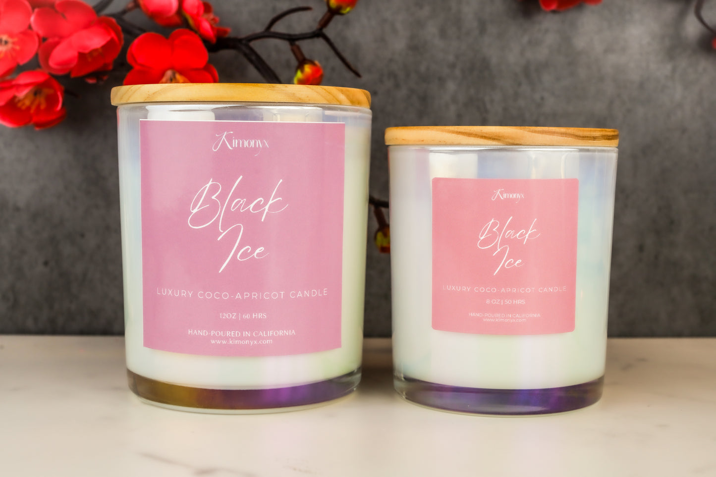 Black Ice Scented Glass Candle – 12oz & 8oz Coconut Apricot Wax
