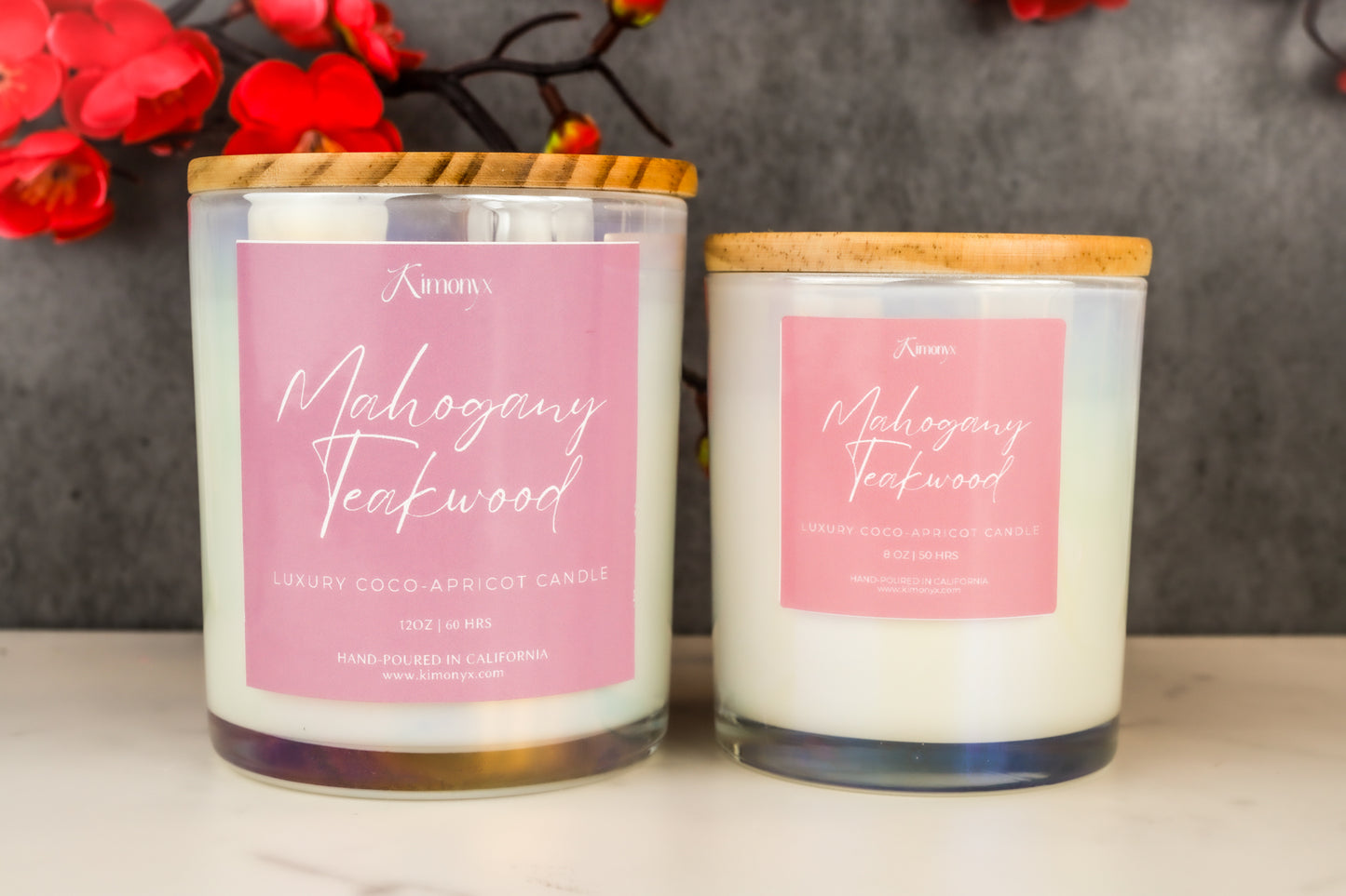 Mahogany Teakwood Scented Glass Candle – 12oz & 8oz Coconut Apricot Wax