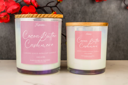 Cocoa Butter Cashmere Glass Candle – 12oz & 8oz Coconut Apricot Wax