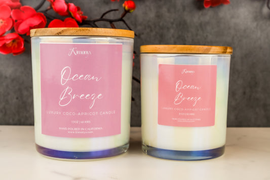 Ocean Breeze Glass Candle – 12oz & 8oz Coconut Apricot Wax