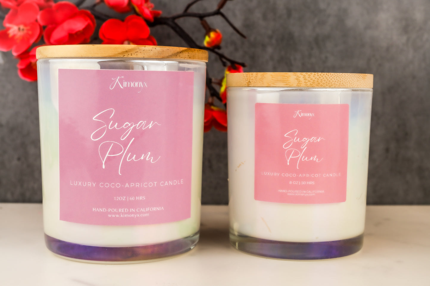Sugar Plum Scented Glass Candle – 12oz & 8oz Coconut Apricot Wax