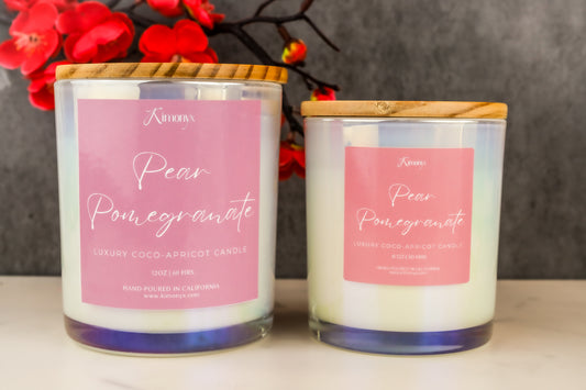 Pear Pomegranate Scented Glass Candle – 12oz & 8oz Coconut Apricot Wax