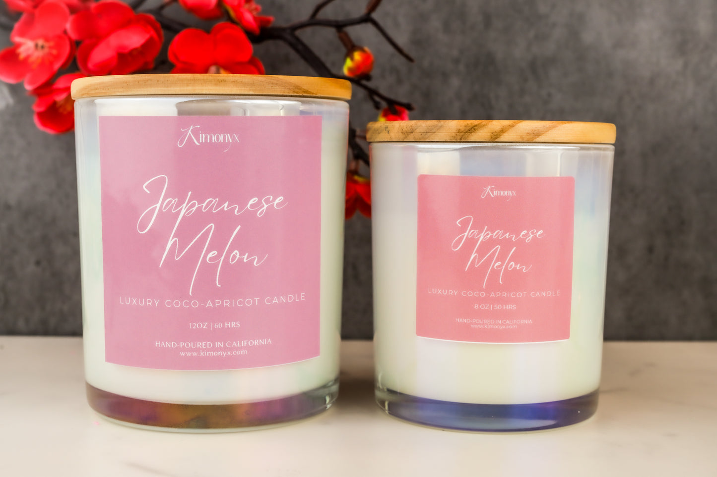 Japanese Melon Scented Glass Candle – 12oz & 8oz Coconut Apricot Wax