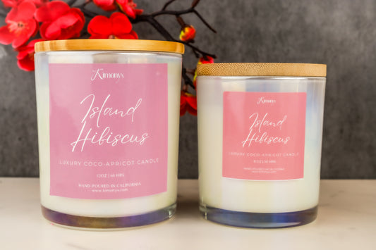 Island Hibiscus Scented Glass Candle – 12oz & 8oz Coconut Apricot Wax