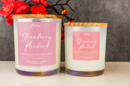 Strawberry Rhubarb Scented Glass Candle – 12oz & 8oz Coconut Apricot Wax