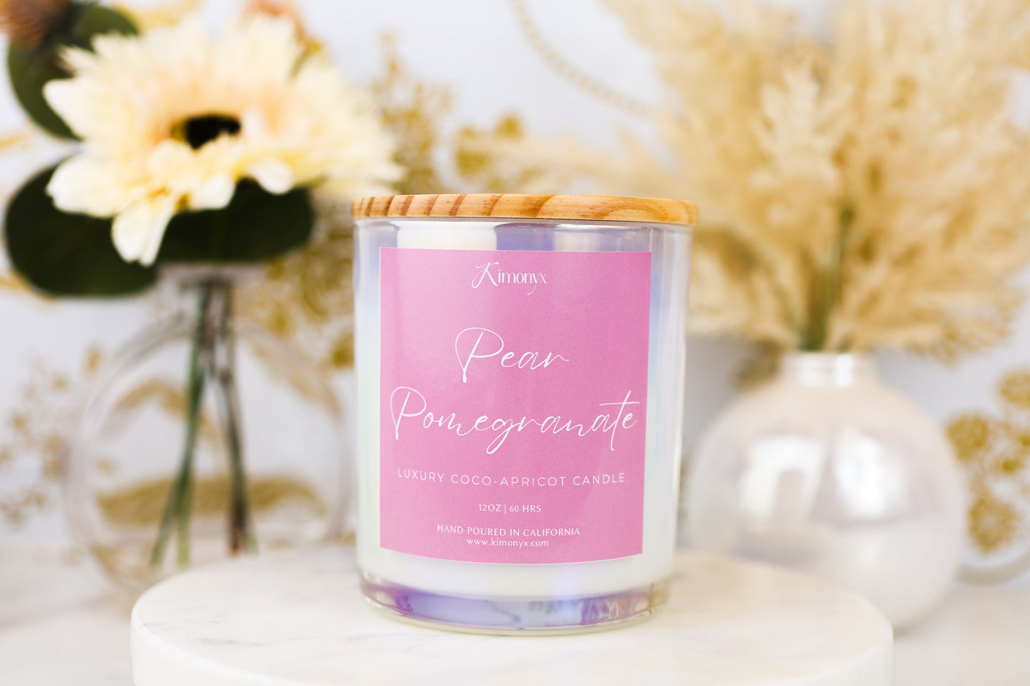 Pear Pomegranate Scented Glass Candle – 12oz & 8oz Coconut Apricot Wax