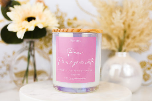 Pear Pomegranate Scented Glass Candle – 12oz & 8oz Coconut Apricot Wax