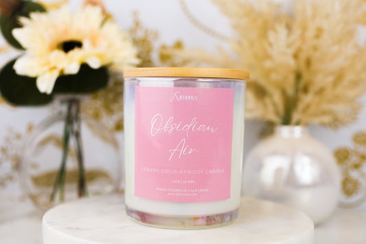 Obsidian Air Scented Glass Candle – 12oz & 8oz Coconut Apricot Wax