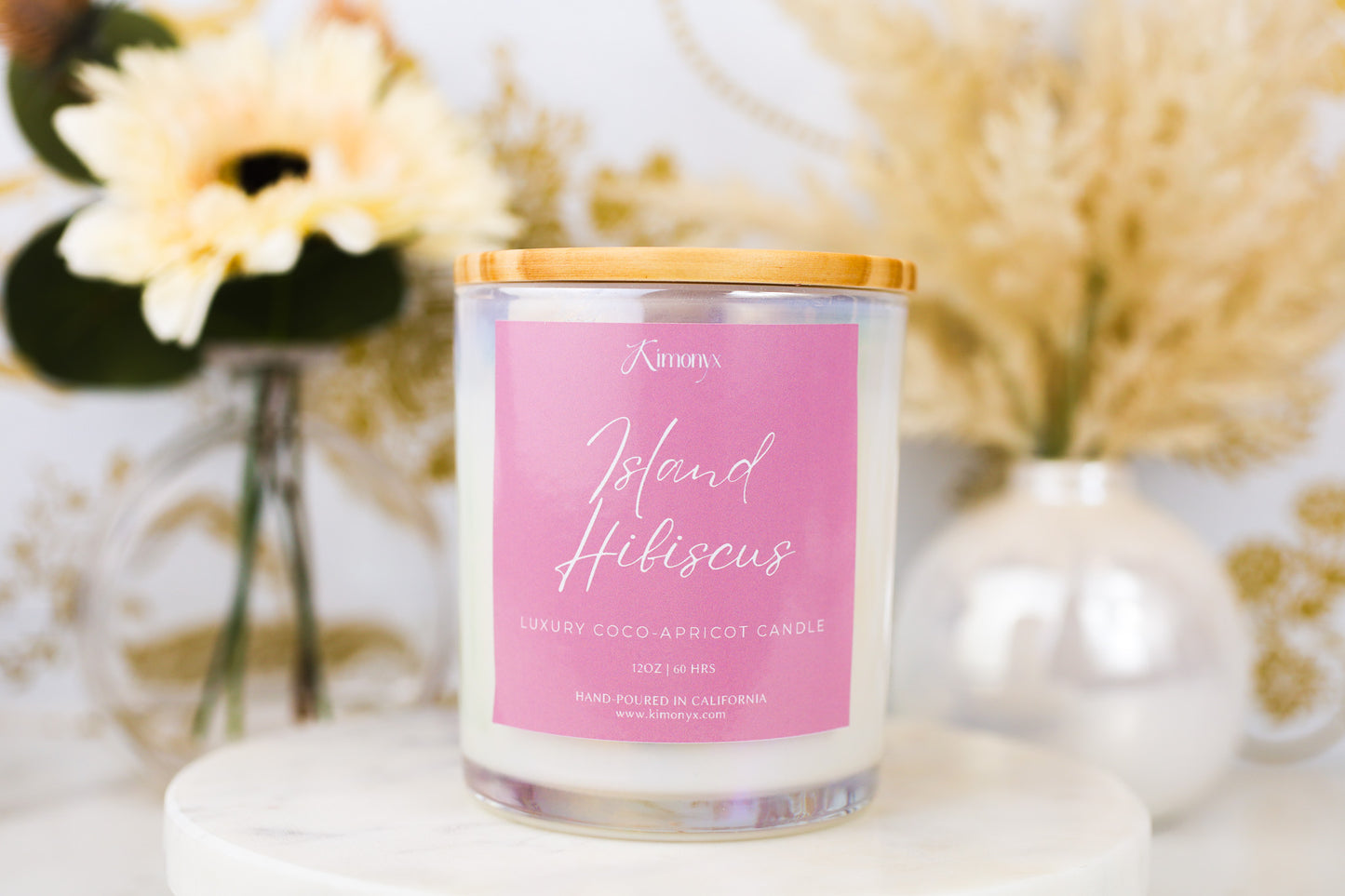 Island Hibiscus Scented Glass Candle – 12oz & 8oz Coconut Apricot Wax
