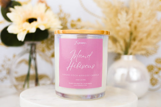 Island Hibiscus Scented Glass Candle – 12oz & 8oz Coconut Apricot Wax