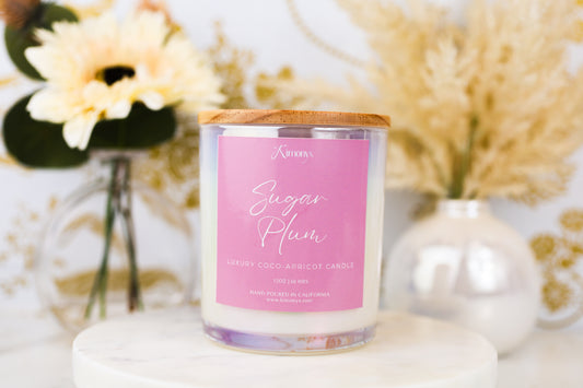 Sugar Plum Scented Glass Candle – 12oz & 8oz Coconut Apricot Wax