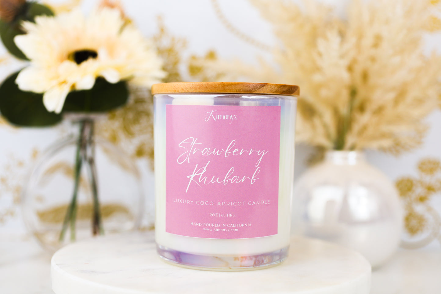 Strawberry Rhubarb Scented Glass Candle – 12oz & 8oz Coconut Apricot Wax