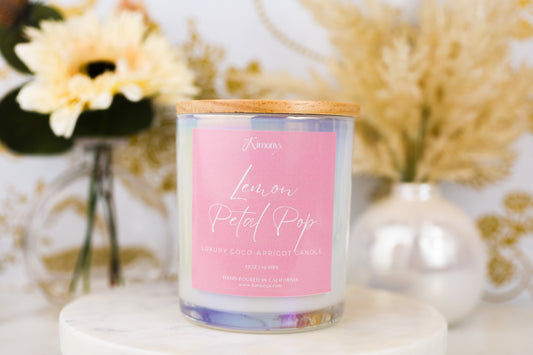 Lemon Petal Pop - Scented Glass Candle – 12oz & 8oz Coconut Apricot Wax