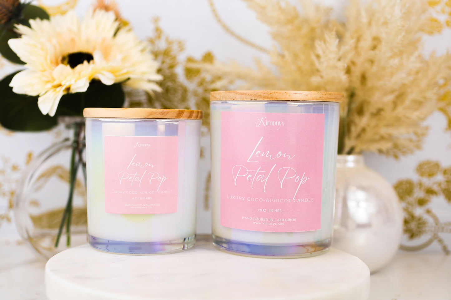 Lemon Petal Pop - Scented Glass Candle – 12oz & 8oz Coconut Apricot Wax