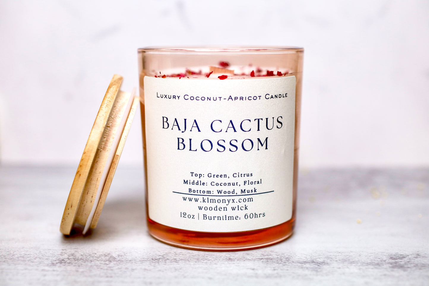 Baja Cactus Blossom | Coconut-Apricot Candle 12oz  (Topped with Dried Flowers) + Free Car Air Freshener