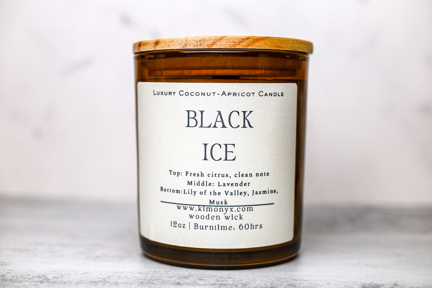 Black Ice | Coconut-Apricot Candle 12oz  (Topped with Dried Flowers) + Free Car Air Freshener