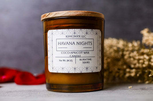 Havana Nights – 8 oz Coconut Apricot Wax Candle (Topped with Dried Flower) + Free Car Air Freshener