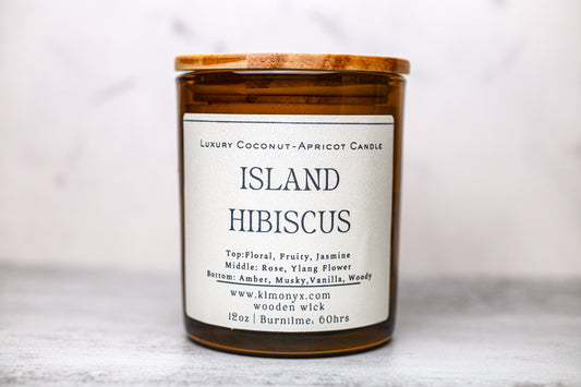 Island Hibiscus | Coconut-Apricot Candle 12oz  (Topped with Dried Flowers) + Free Car Air Freshener