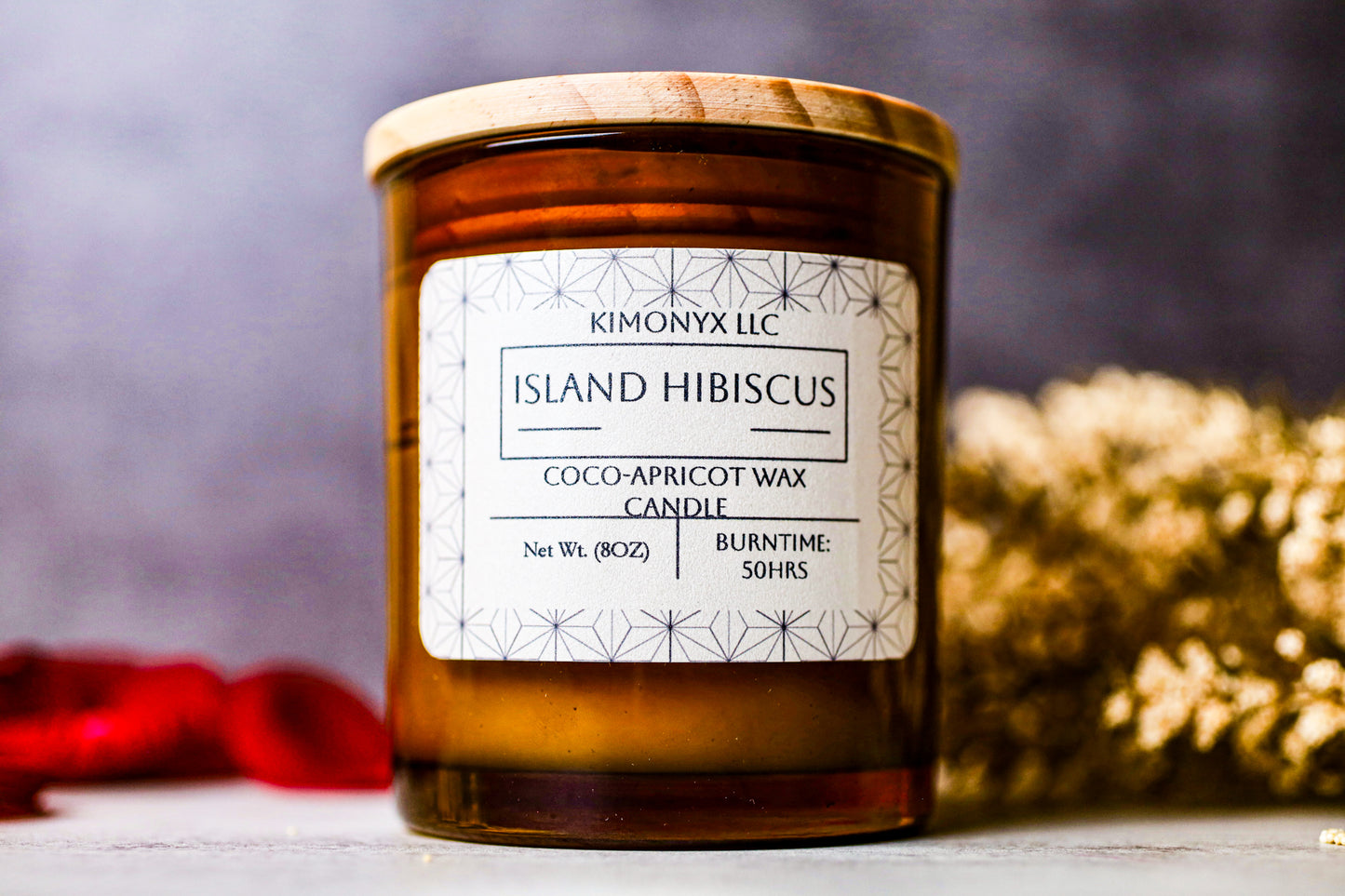 Island Hibiscus | 8oz Coconut Apricot Candle (Topped with Dried Flowers) + Free Car Air Freshener