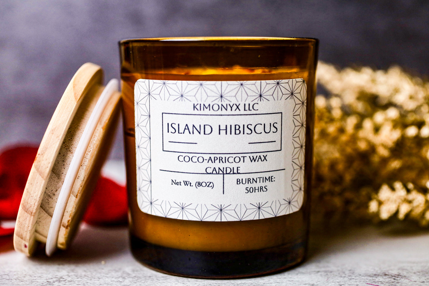 Island Hibiscus | 8oz Coconut Apricot Candle (Topped with Dried Flowers) + Free Car Air Freshener