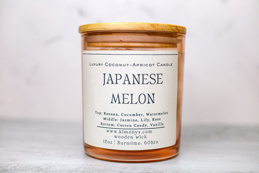 Japanese Melon – 12 oz Coconut Apricot Wax Candle (Topped with Dried Flower) + Free Car Air Freshener