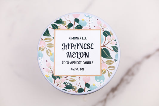 8oz Coconut Apricot Candle in White Tin Jar with Dried Flowers