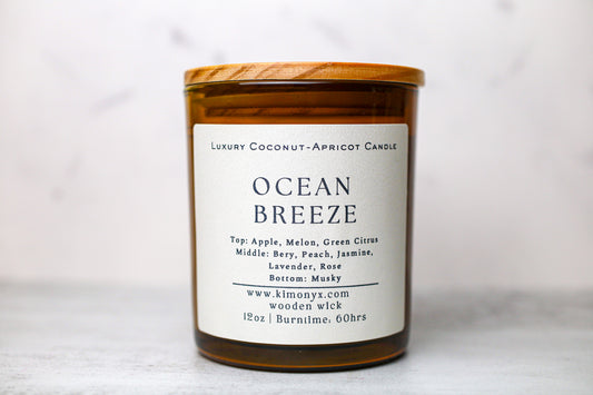 Ocean Breeze | Coconut-Apricot Candle 12oz  (Topped with Dried Flowers) + Free Car Air Freshener