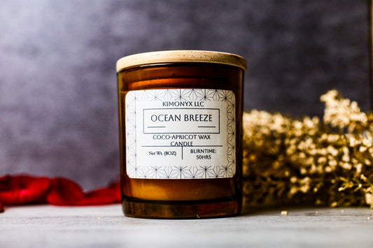 Ocean Breeze | 8oz Coconut-Apricot Candle (Topped with Dried Flowers) + Free Car Air Freshener