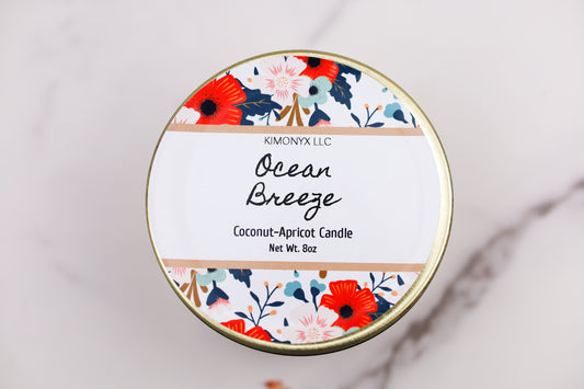 8oz Coconut Apricot Candle in Gold Tin Jar with Dried Flowers
